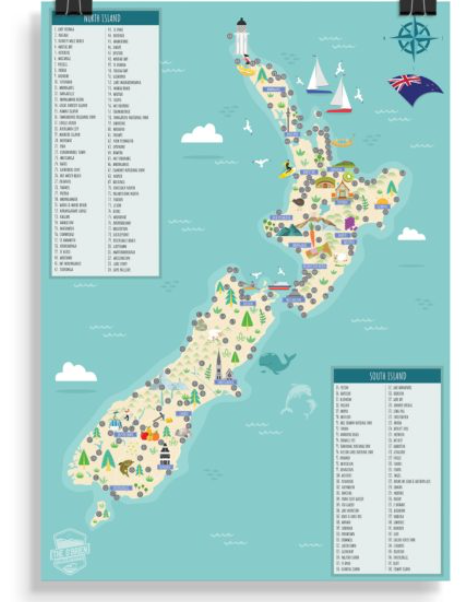 NZ Scratch Map A3 Poster